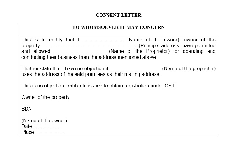 Consent Letter For Property Use In Gst